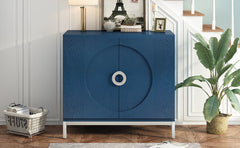Simple Storage Cabinet Accent Cabinet with Solid Wood Veneer and Metal Leg Frame for Living Room, Entryway, Dining Room (Navy)