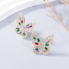 Alloy Inlaid Rhinestone Butterfly Earrings