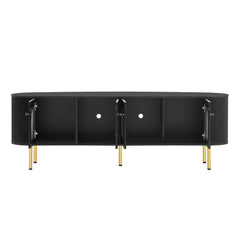 U-Can Modern TV Stand for TVs up to 80 Inches with 4 Cabinets with Metal Legs and Handles for Living room, Black