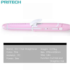 Pritech New Electric 3 In 1 Hair Straightener Curling Irons For Wet&Dry Professional Hair Curler Styling