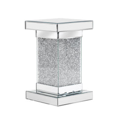 U-Can 11.8-inch silver square mirror coffee table with LED lights, modern diamond edge table, no assembly required
