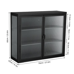 Retro Style Haze Double Glass Door Wall Cabinet With Detachable Shelves for Office Dining Room Living Room