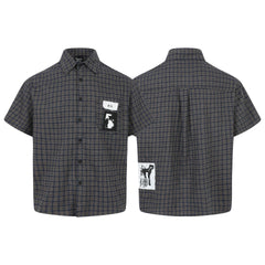Grid graffiti sticker short sleeved shirt for men and women