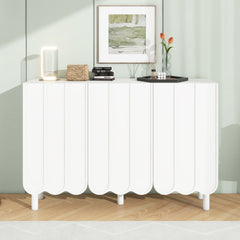 ON-TRANS Cream Style Shoe Cabinet with 5 Adjustable Solid Wood Legs, Large Storage Cabinet with Wave Doors, White