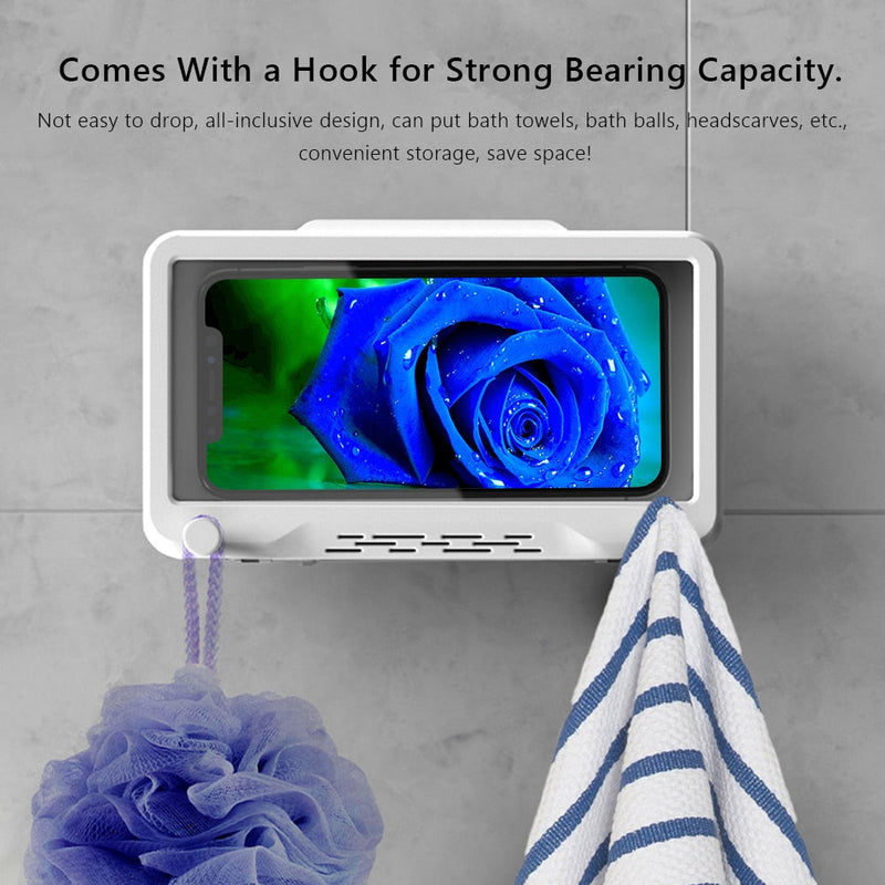 Rotary Bathroom Phone Holder Waterproof Case Box Wall Mounted All Covered Mobile Phone Shelves Self-Adhesive For Shower Bath