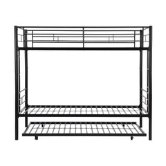 Twin bunk bed frame with trailer, metal bunk bed with sturdy guardrail and side ladder, can be divided into two beds, black
