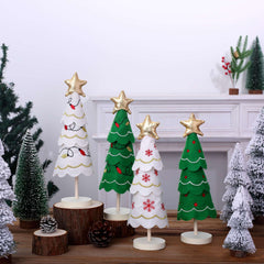 Cute Christmas Tree Fabric Wooden Display Window Desktop Christmas Embroidery Snowflake Decoration