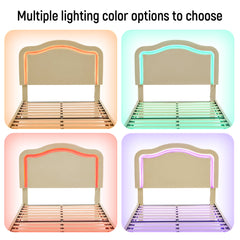 Full Size Velvet Upholstered Smart LED Bed Frame with Adjustable Height Headboard,No Box Spring Needed,Easy Assembly,Beige
