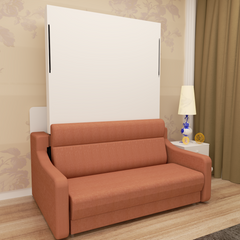 Full size Morden Deisgn vertical Murphy bed with sofa and drawers, white wall bed, space saving hidden bed with new gas pillars