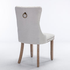 High-end Tufted Solid Wood Contemporary Flax Upholstered Dining Chair with Wood Legs Nailhead Trim 2-Pcs Set Gray