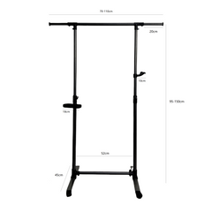 Short clothes hanger with chassis and wheels, heavy-duty rolling clothes hanger, black