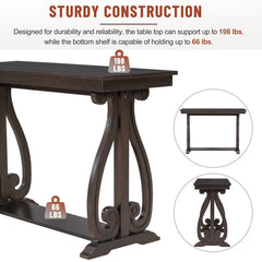 48-Inch Rustic Vintage Console Table --- Farmhouse Style Entryway Table with Open Shelf and Sturdy Construction  (Espresso)