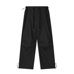 Wrinkled Casual Straight Cargo Pants Men's American Loose Solid Color Thin Sports Drawstring Cuffed Long Trousers