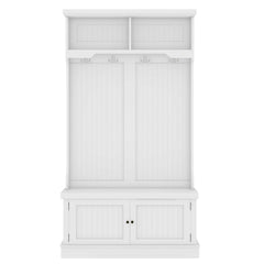 Hall Tree with Storage Shoe Bench for Entryway and Hallway, 4-in-1 Design Coat Racks with 4 Hooks for Living Room, White