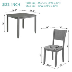 5 Piece Modern Dining Set, Square Wooden Dining Table with 4 Upholstered Chairs for Kitchen, Dining Room, Gray