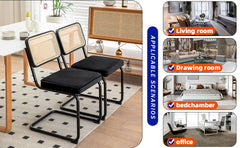 Dining Chairs Set of 2 velvet wicker side decorative chairs, black painted legs, modern medieval Bruell designed chairs,