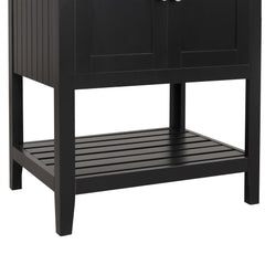 24" Black Modern Sleek Bathroom Vanity Elegant Ceramic Sink with Solid Wood Frame Open Style Shelf