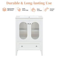 24" Bathroom Vanity with Sink, Bathroom Vanity Cabinet with One Drawer and Doors, Adjustable Shelf, Solid Wood and MDF, White