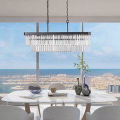 Chandeliers,Rectangular Crystal Chandelier Adjustable,E12 Modern Industrial Crystal Lights (Bulb Not Included)