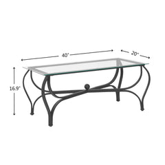 Tempered glass surface 3-piece coffee table decoration rectangular coffee table with 2 square end tables (country black)