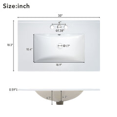 30-Inch White Bathroom Vanity with Ceramic Sink and Versatile Storage - Ideal for Small Bathrooms