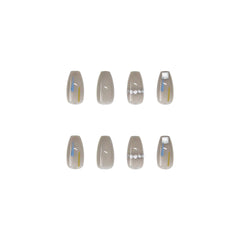 Transparent Gray Manicure Niche High-End Square Drill Wearing Nails Fake Nails Removable Nail Stickers Nail Stickers Finished Nails