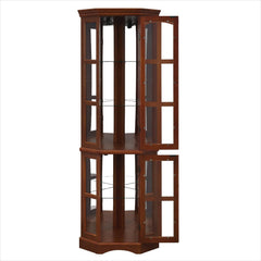 Corner Curio Cabinet with 5 Shelves and Lighting System, Walnut(E26 light bulb not included)
