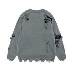 Trendy Lazy Crochet Hole Sweater Men's Round Neck Knitwear Loose Long Sleeve Casual Pullover