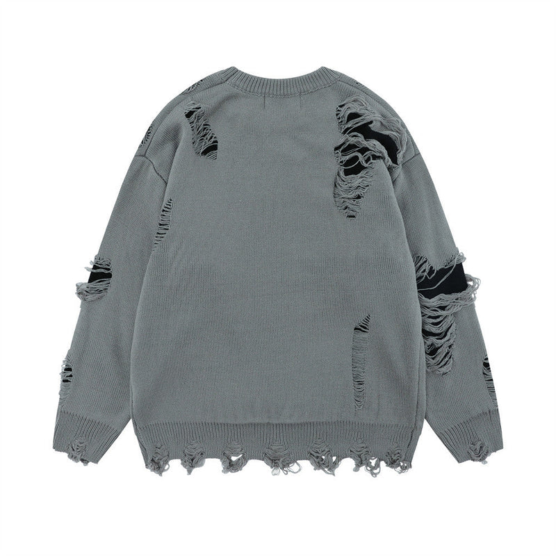 Trendy Lazy Crochet Hole Sweater Men's Round Neck Knitwear Loose Long Sleeve Casual Pullover