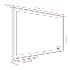 48x24 inch LED bathroom makeup mirror wall mounted adjustable light anti fog touch switch with memory intelligent large bathroom