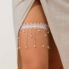 Sexy hot girl elastic band lace leg ring fashionable alloy ribbon tassel leg chain female