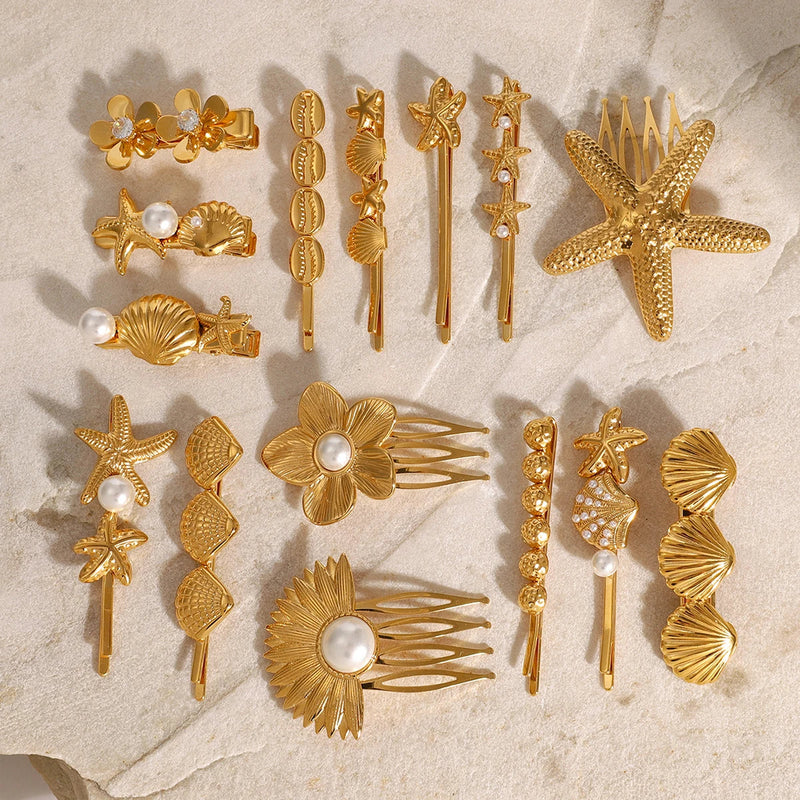 Stainless steel shell hair clip with bangs, high-end feel, ins metal hair accessories, broken hair clip at the back of the head
