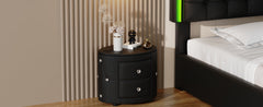 Elegant PU Nightstand with 2 Drawers and Crystal Handle,Fully Assembled Except Legs&Handles,Storage Bedside Table - Black