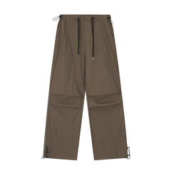 Wrinkled Casual Straight Cargo Pants Men's American Loose Solid Color Thin Sports Drawstring Cuffed Long Trousers