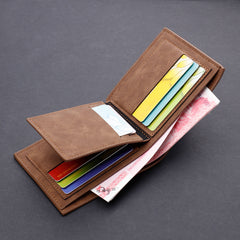 Men's wallet short wallet leather wallet multiple card slots can hold driver's license retro