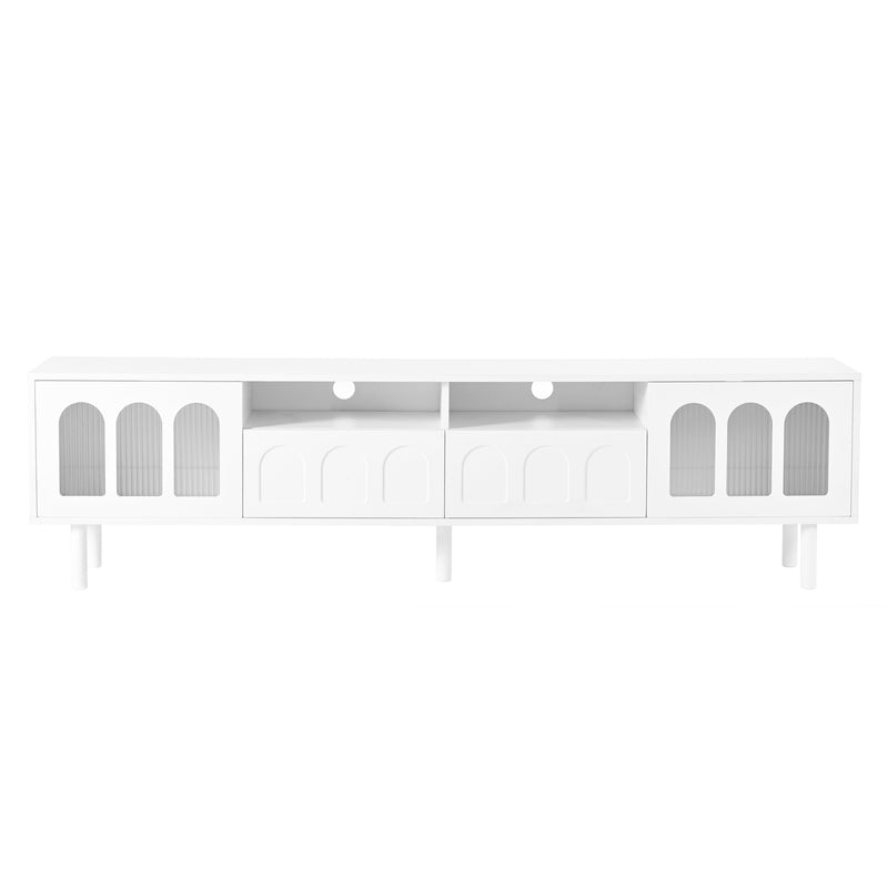 Two sets of ON-TRANS cream style TV stands and coffee tables, suitable for TVs under 80 inches, white