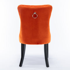 High-end Tufted Solid Wood Contemporary Velvet Upholstered Dining Chair with Wood Legs Nailhead Trim 2-Pcs Set Orange