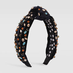Exaggerated Fashion Hair Bands Female Corduroy Temperament Sweet Hair Ornaments Wide Side Knotted With Diamonds Headband