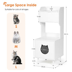 White wooden hidden cat trash can with rack and trash can shell, indoor cat house pet box, storage cabinet
