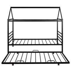 Twin Size Metal House Shape Platform Bed with Trundle Black
