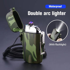 Outdoor Dual Plasma Arc Lighter With Flashlight Waterproof USB Electric Cigarette Lighter Hiking Starter Turbo lighter Men Gifts