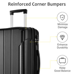 Hardshell Luggage Spinner Suitcase with TSA Lock Lightweight Expandable 24'' (Single Luggage) Black + ABS + 24 Inch