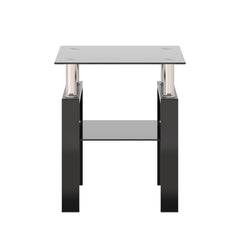 1-Piece Modern Tempered Glass Tea Table Coffee Table End Table, Square Table for Living Room, Black