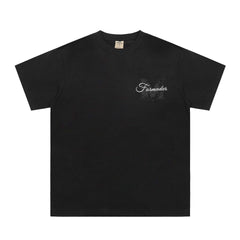 Niche High Street Floral Letter Print Short Sleeve T-Shirt INS Trendy American Summer Men's Casual Crew Neck Half Sleeve