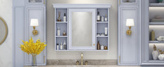 35'' x 28'' Blue Wall Mounted Bathroom Storage Cabinet with Mirror Door, Modern Bathroom Wall Cabinet with Mirror