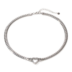 Stainless steel Cuban chain heart-shaped necklace with hollowed out flat snake chain heart pendant necklace for women