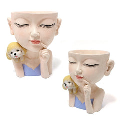 Creative resin succulent potted plant decoration for girl's puppy flower pot