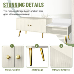 Modern Shoe Storage Bench with Hidden Storage and Upholstered Cushions for Bedside, Living Room and Entryway ((Antique White)