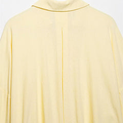 Style Women's Fashion Casual Loose Shirt with Long Wide Sleeves and Turn-Down Collar