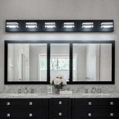 LED Modern Black Vanity Lights, 6-Lights Acrylic Matte Black Bathroom Vanity Lights Over Mirror